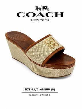 Coach Jaci Wedge Sandals Women’s 6.5M Natural Linen Summer Espadrille